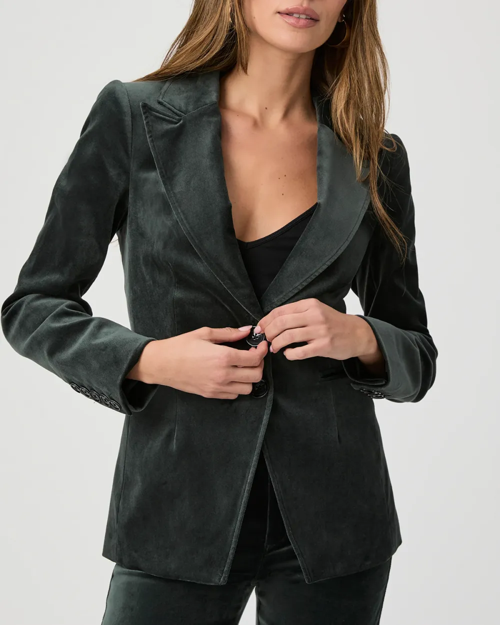 Dark Green Velvet Single Breasted Blazer