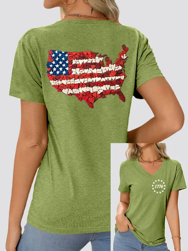 Woman'S Independence Day Love Map 1776 V-Neck And Short Sleeves T-shirt