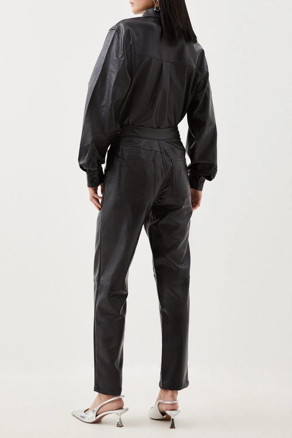 Faux Leather 5 Pocket Western Straight Leg Trousers