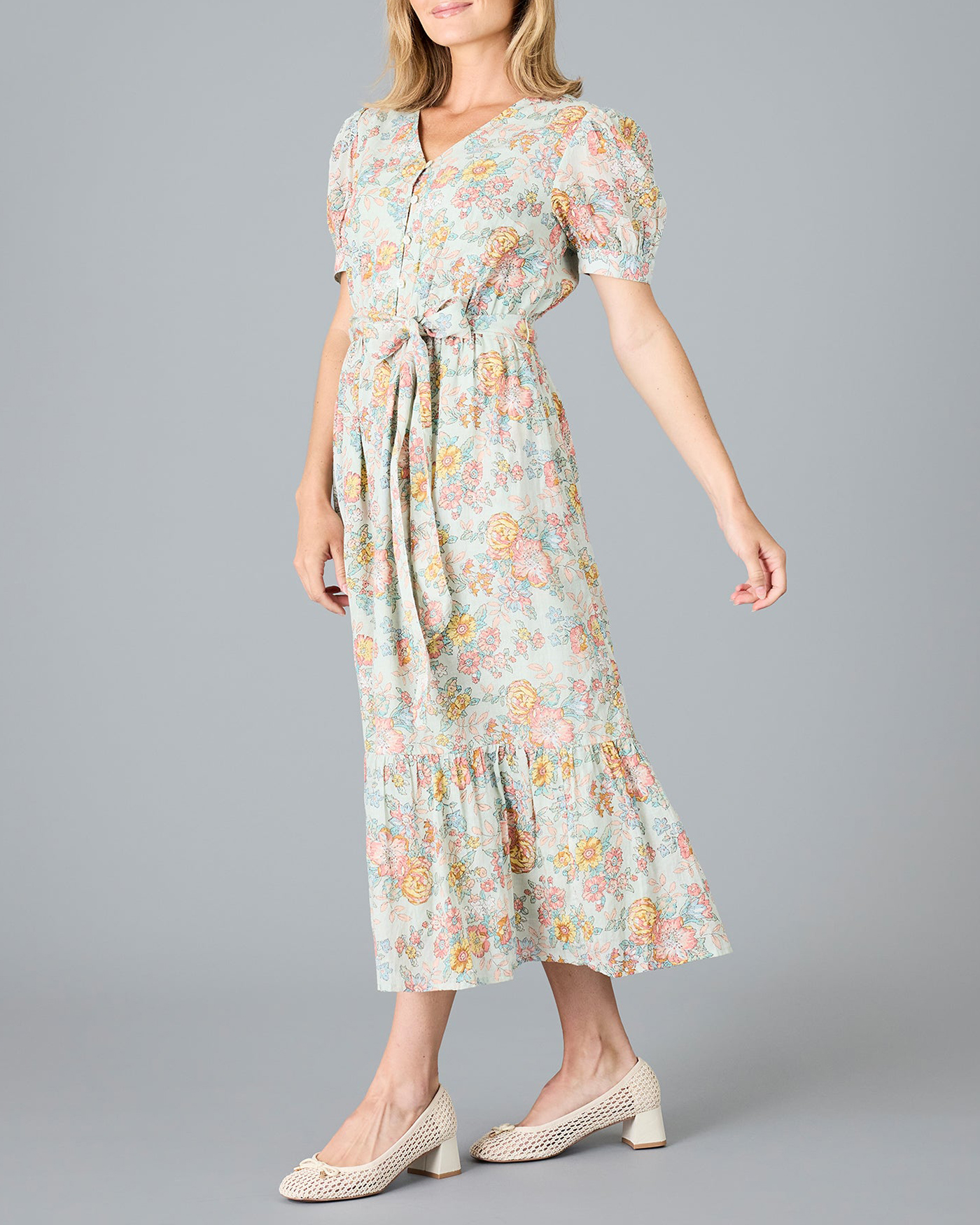Pastel Floral Belted Dress