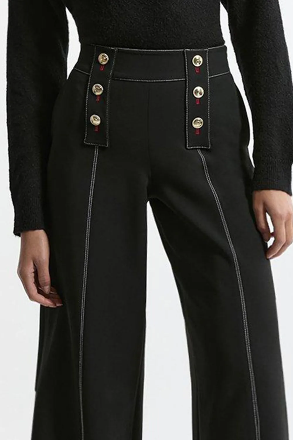 Compact Stretch Tailored Flared High Waisted Trousers