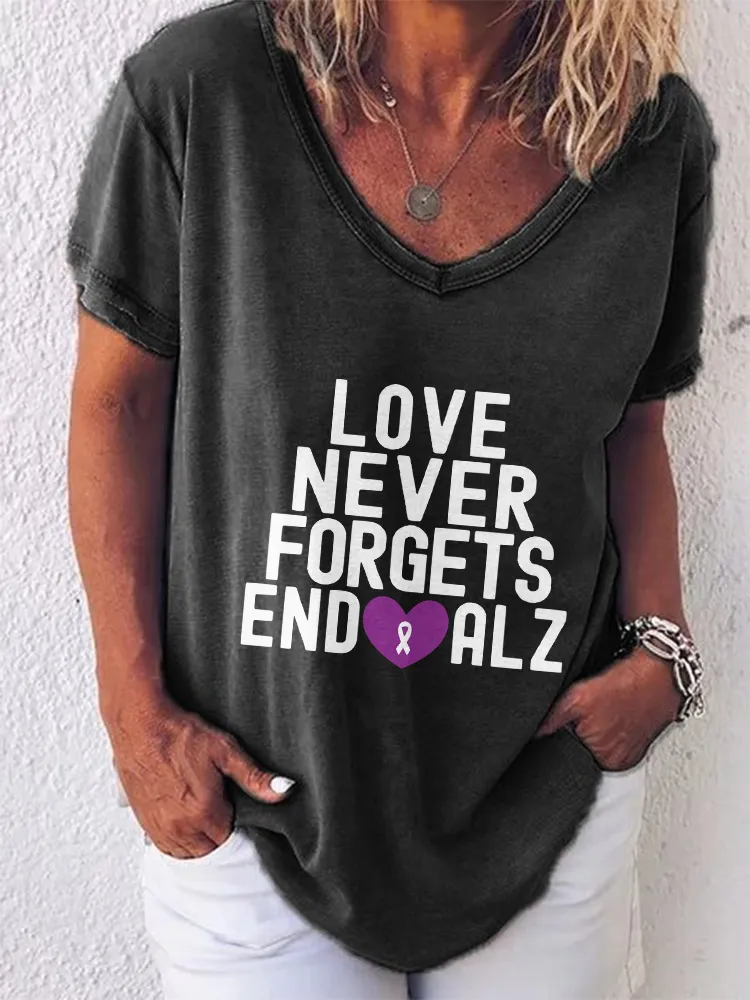 Women'S V-Neck Short-Sleeved T-Shirt Love Never Forgets End Alz Prints
