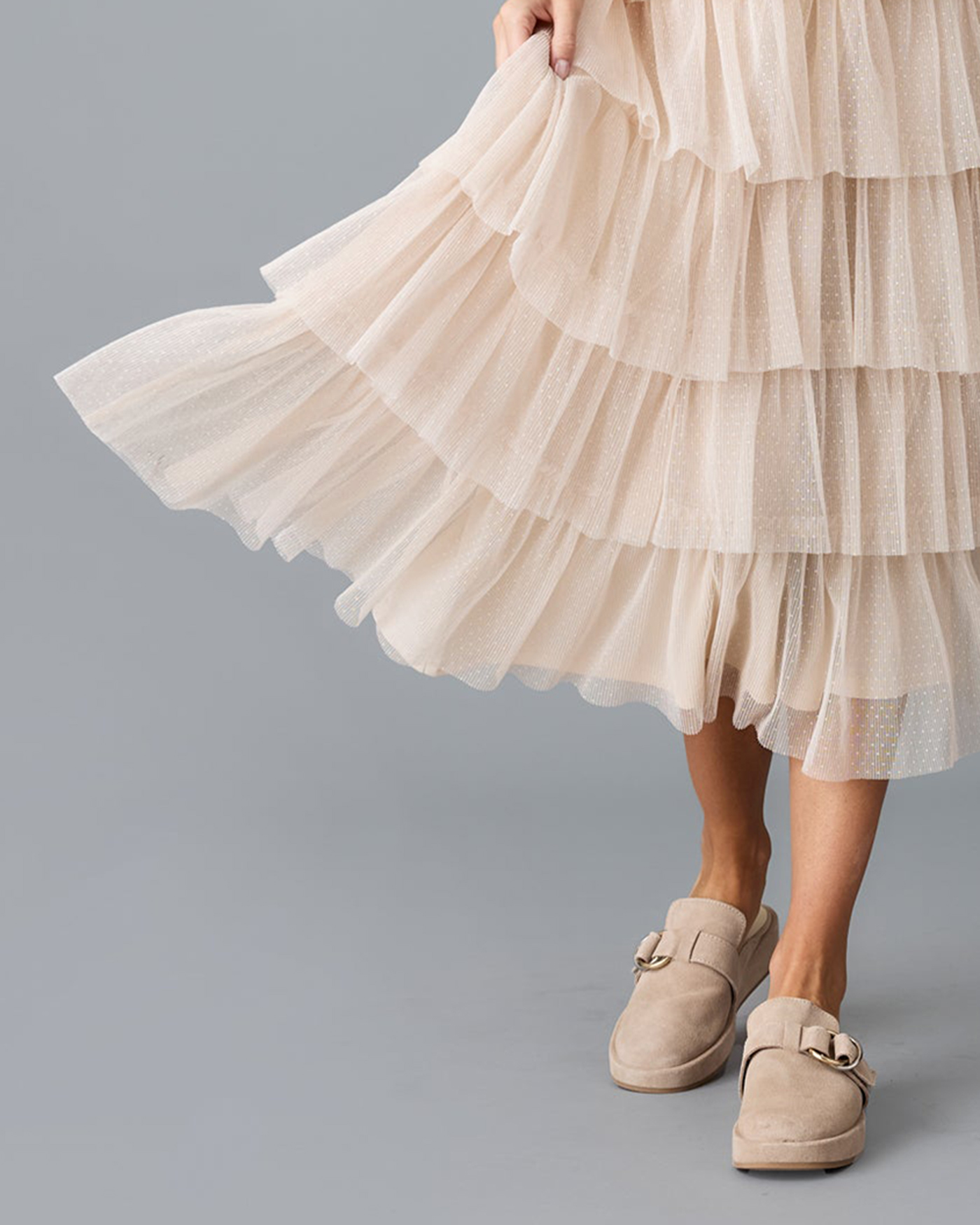 Light Pink Tiered Tulle Maxi Skirt