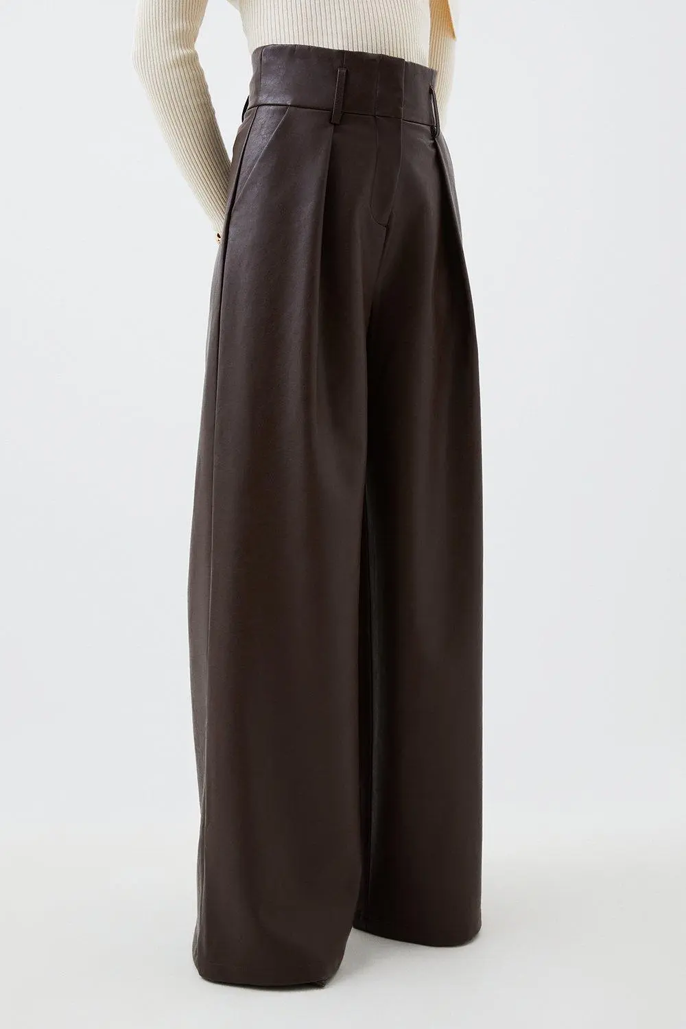 Faux Leather High Waisted Wide Leg Trousers