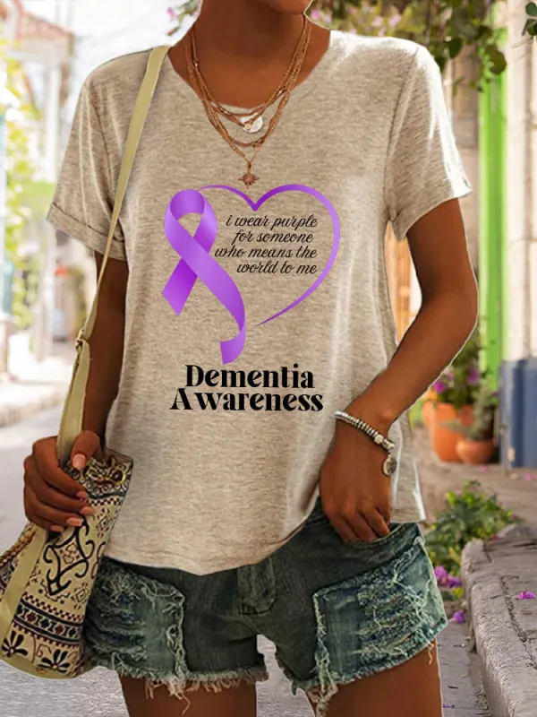 Women'S I Wear Purple For Someone Who Means The World To Me Dementia Awareness Short-Sleeved T-Shirt