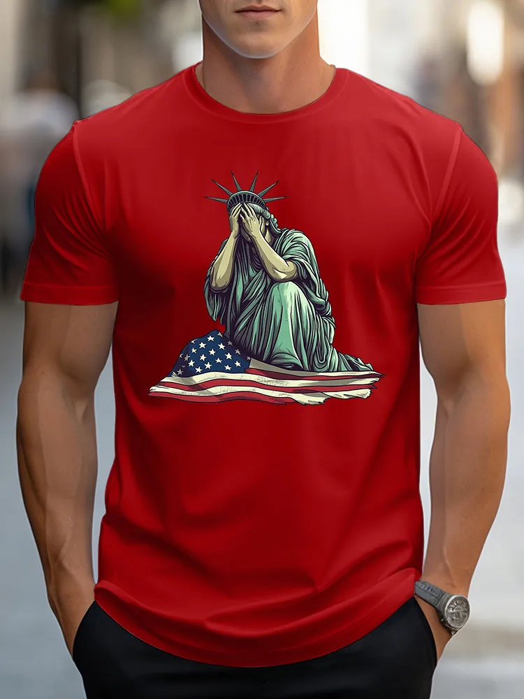 Man'S The Statue Of Liberty Round-Neck Short-Sleeved T-Shirt