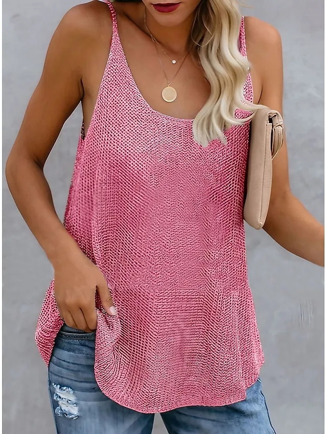 Women's Camisole Tank Top White Pink Blue Color Block Sleeveless Causal Holiday Basic Vacation U Neck Regular Cotton S