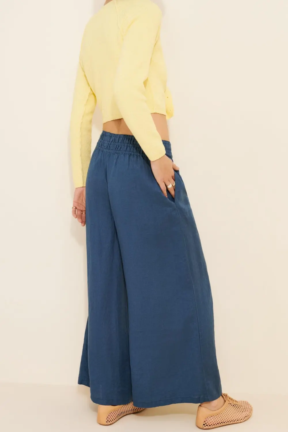 Cotton Linen Wide Leg Pants with Pockets