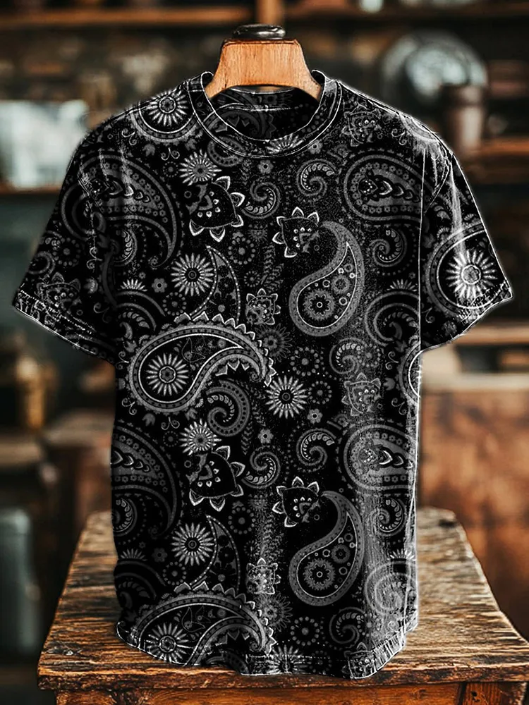 Unisex Vintage Paisley Print Casual Short Sleeve T-Shirt