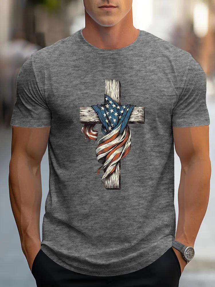Man'S Independence Day and Faith Round-Neck Short-Sleeved T-Shirt