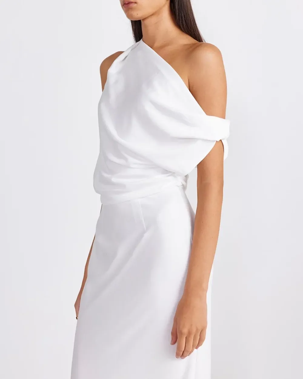 Off-shoulder Satin Maxi Dress