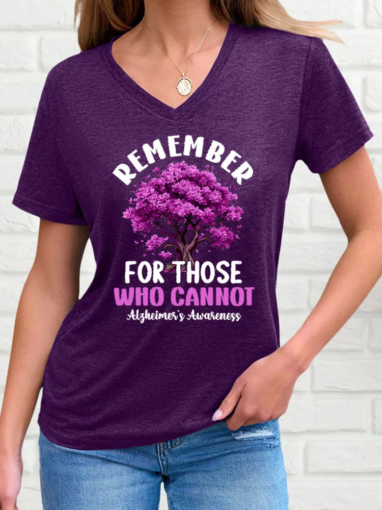 Women'S V-Neck T-Shirt Remember For Those Who Cannot Alzheimer'S Awareness Prints