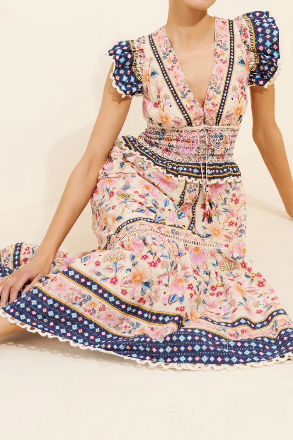 V-Neck Floral Printed Maxi Dress