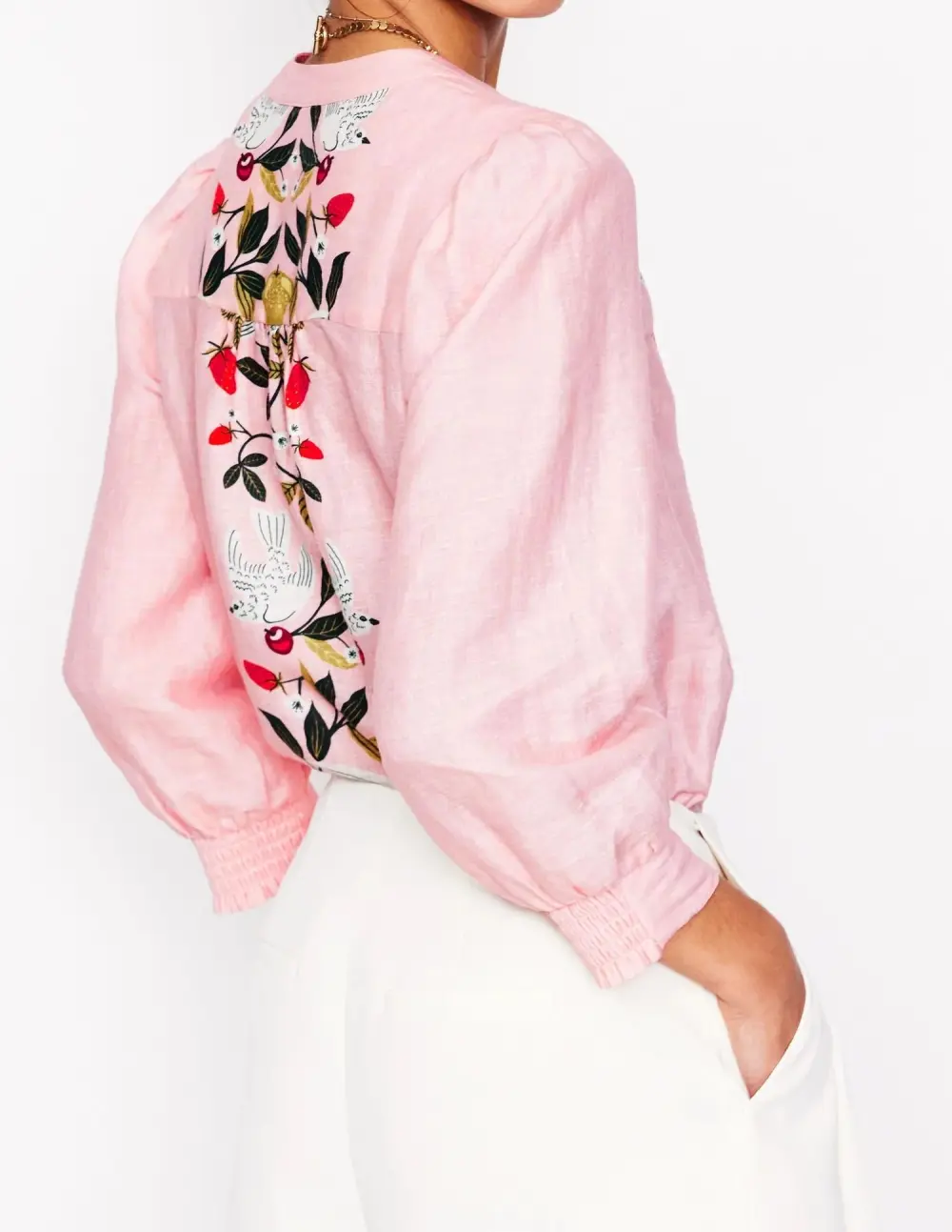 Pink Embroidered Linen Blouse