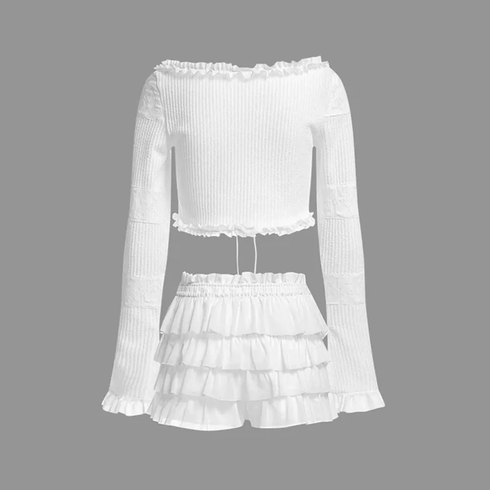 Ruffles Top With Shorts Two-Piece Set
