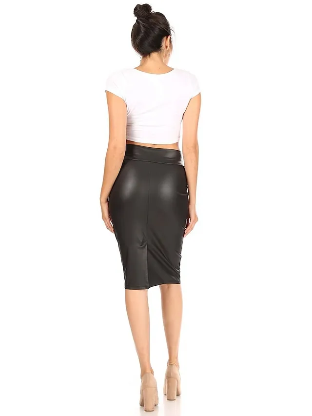 Women's Pencil Bodycon Midi Faux Leather Black Wine Blue Brown Skirts Spring & Fall Mid Waist Basic Daily Wear S M L