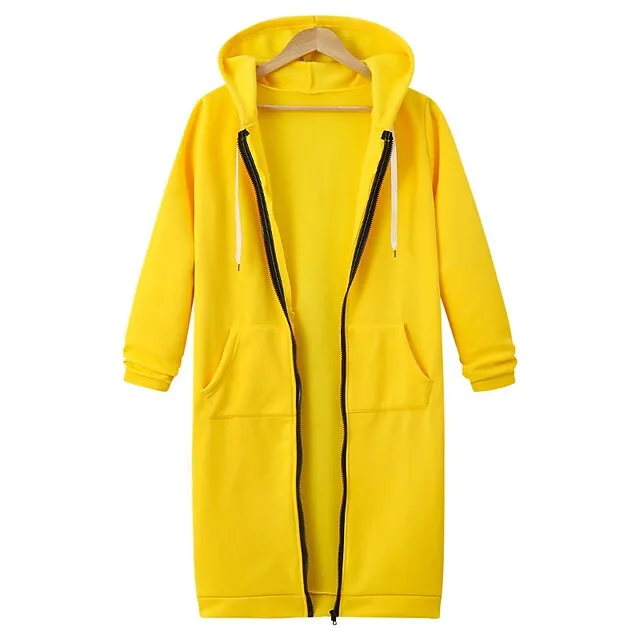 Women's Casual Jacket Fall Hoodie Jacket Warm Windproof Long Coat with Pocket Full Zip Sport Plain Coat Regular Fit Outerwear Long Sleeve Winter Black Blue Pink XL XXL
