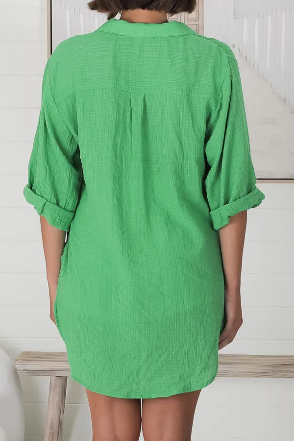 Green Loose Fit Button Down Shirt