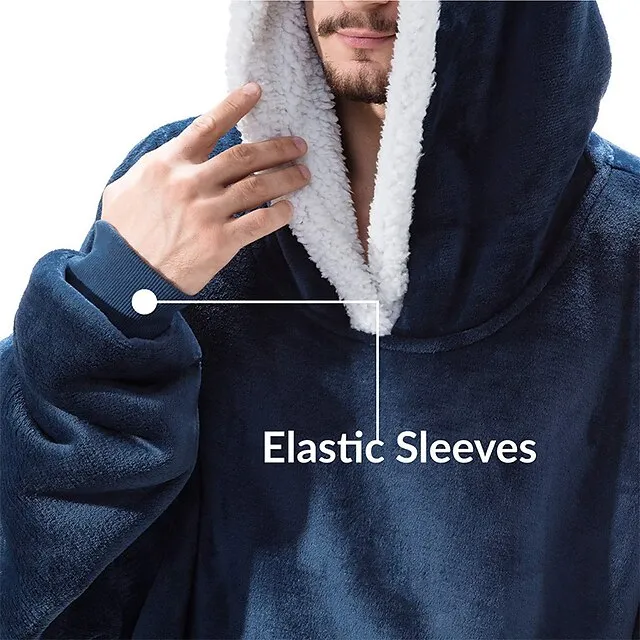 Women's Christmas Couple‘s Pajamas Nightgown Hoodie Blanket Wearable Blanket Grid / Plaid Pure Color Plush Simple Comfort Xmas Home Party Fleece Warm Gift Patchwork Pocket Fall Winter Black Gray