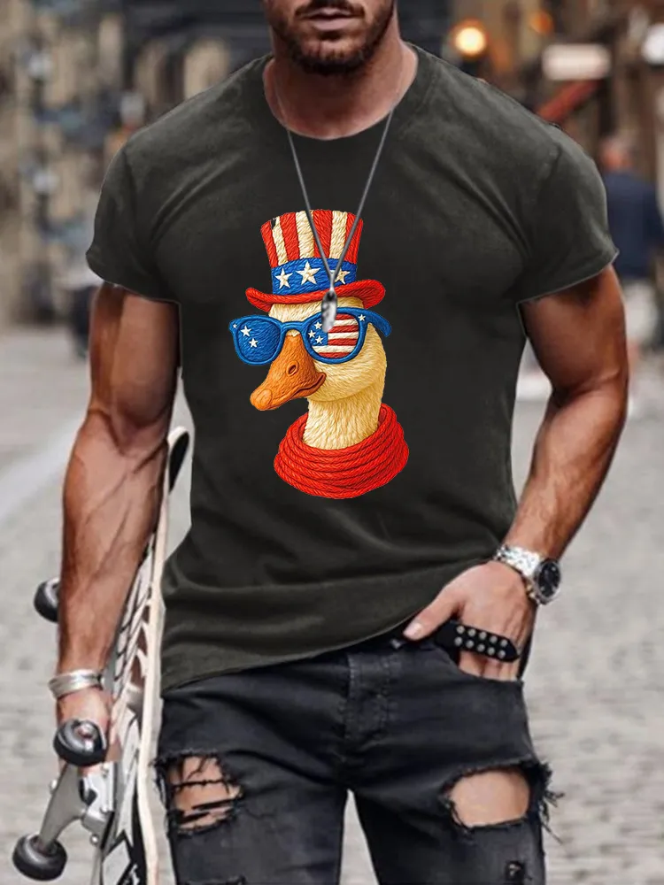 Men'S Independence Day Duck Round-Neck Short-Sleeved T-Shirt