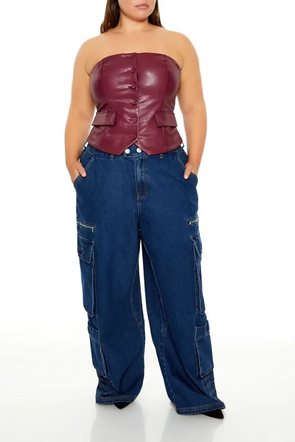 Plus Size Faux Leather Tube Top
