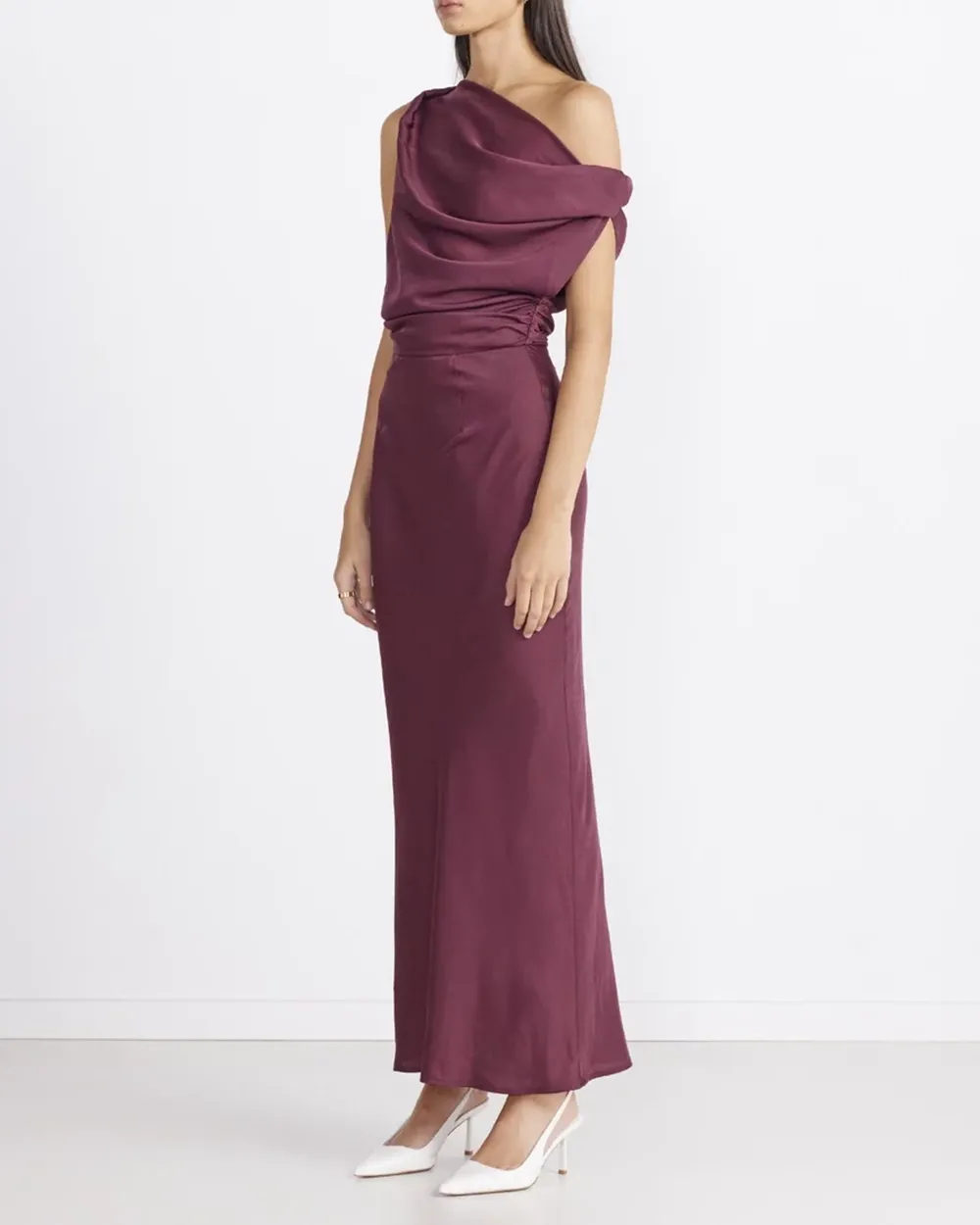 Off-shoulder Satin Maxi Dress