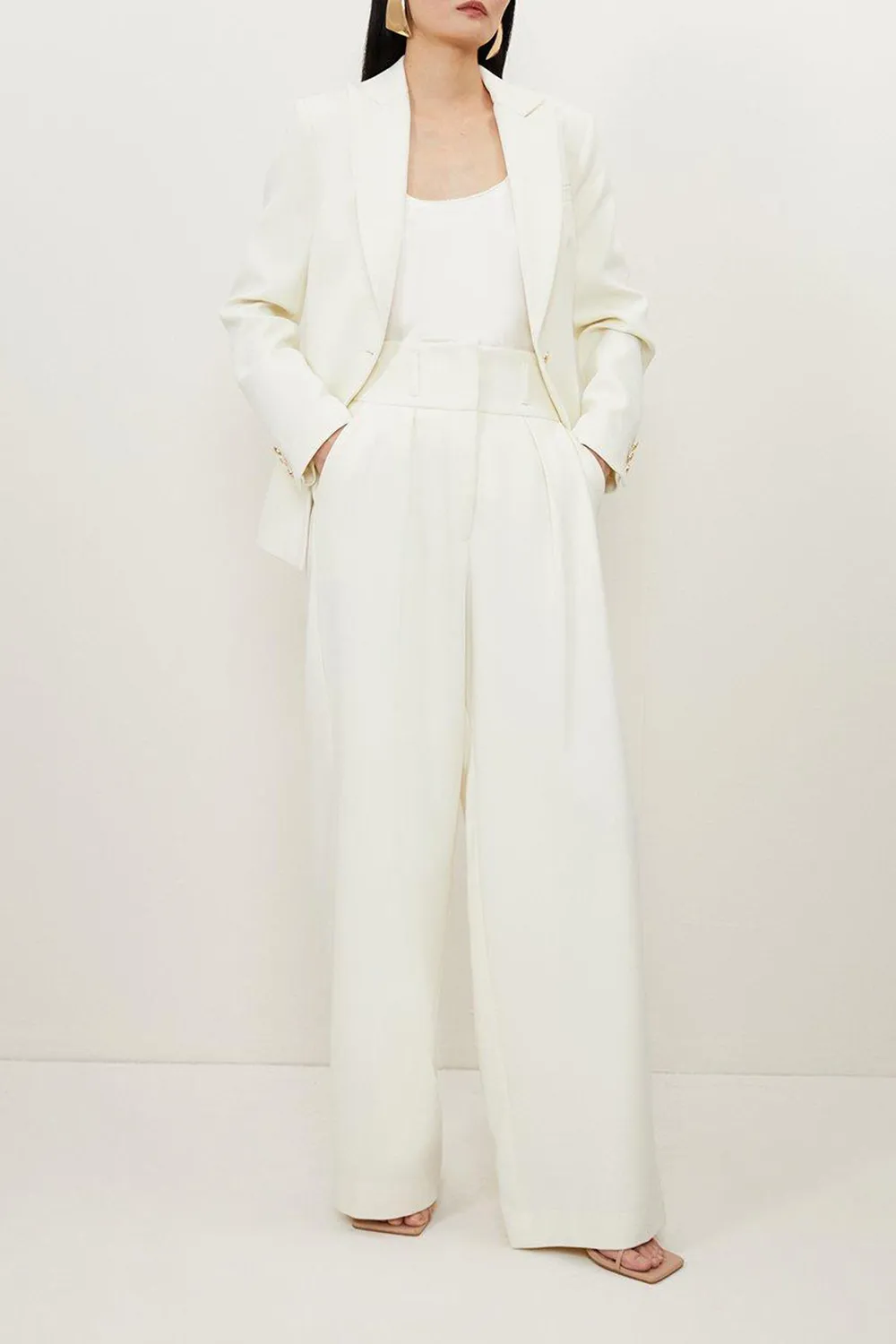 Compact Stretch Essential Tailored High Waist Wide Leg Trouser