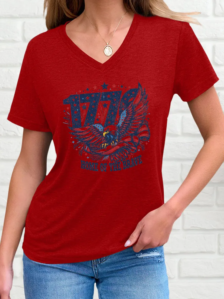 Woman'S 1776 Home Of The Brave V-Neck And Short Sleeves T-Shirt