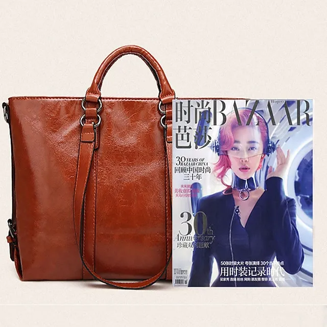 Women's Handbag Crossbody Bag Tote PU Leather Outdoor Office Shopping Zipper Large Capacity Solid Color Orange