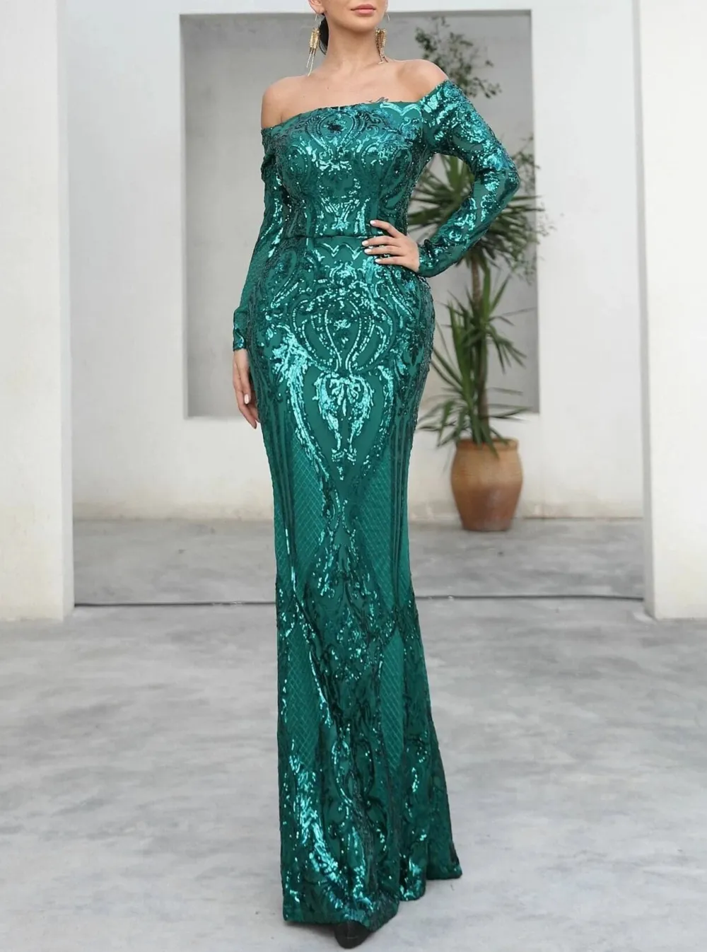 Off Shoulder Sequin Prom Dress