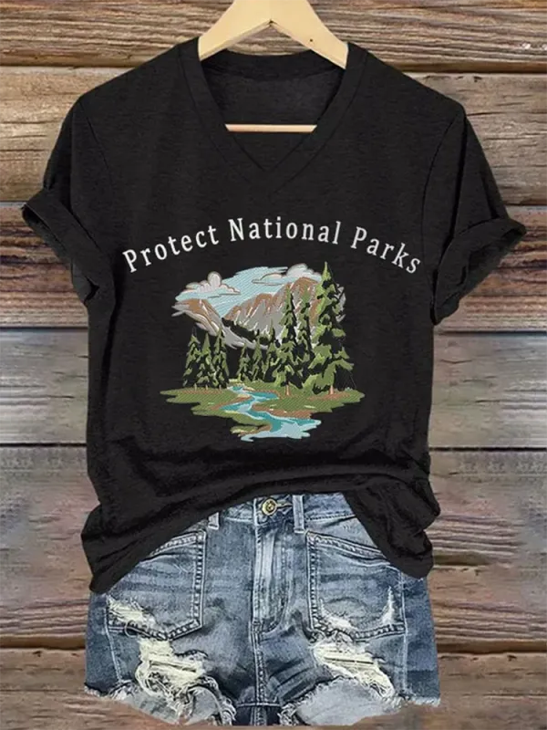 Woman'S Protect National Parks V-Neck Short-Sleeve T-Shirt