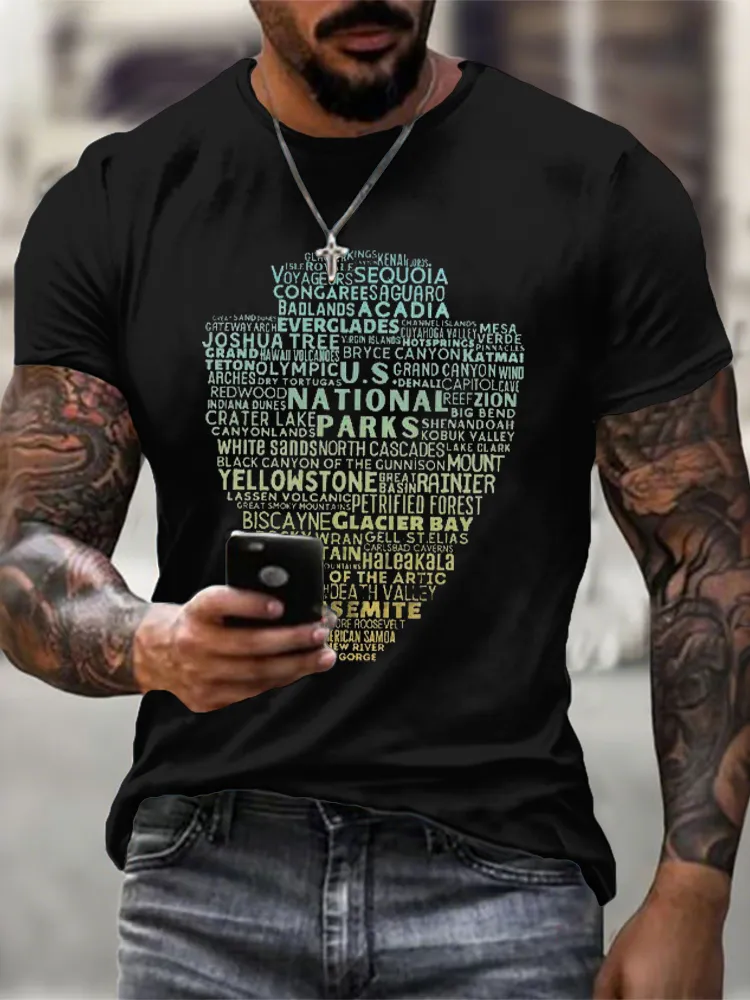 Men'S Round-Neck Short-Sleeved T-Shirt With National Parks Prints
