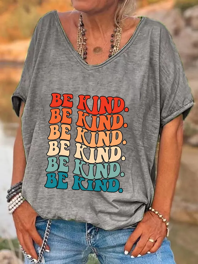 Women'S V-Neck Short-Sleeved T-Shirt Be Kind Prints