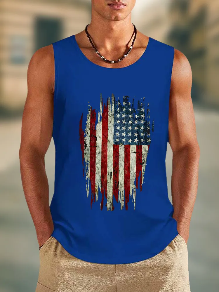 Men'S Stars And Stripes Print Round-Necked Vest