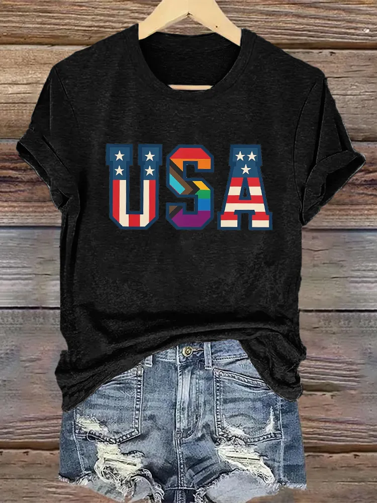 Woman'S Usa Crew Neck Short Sleeve T-Shirt