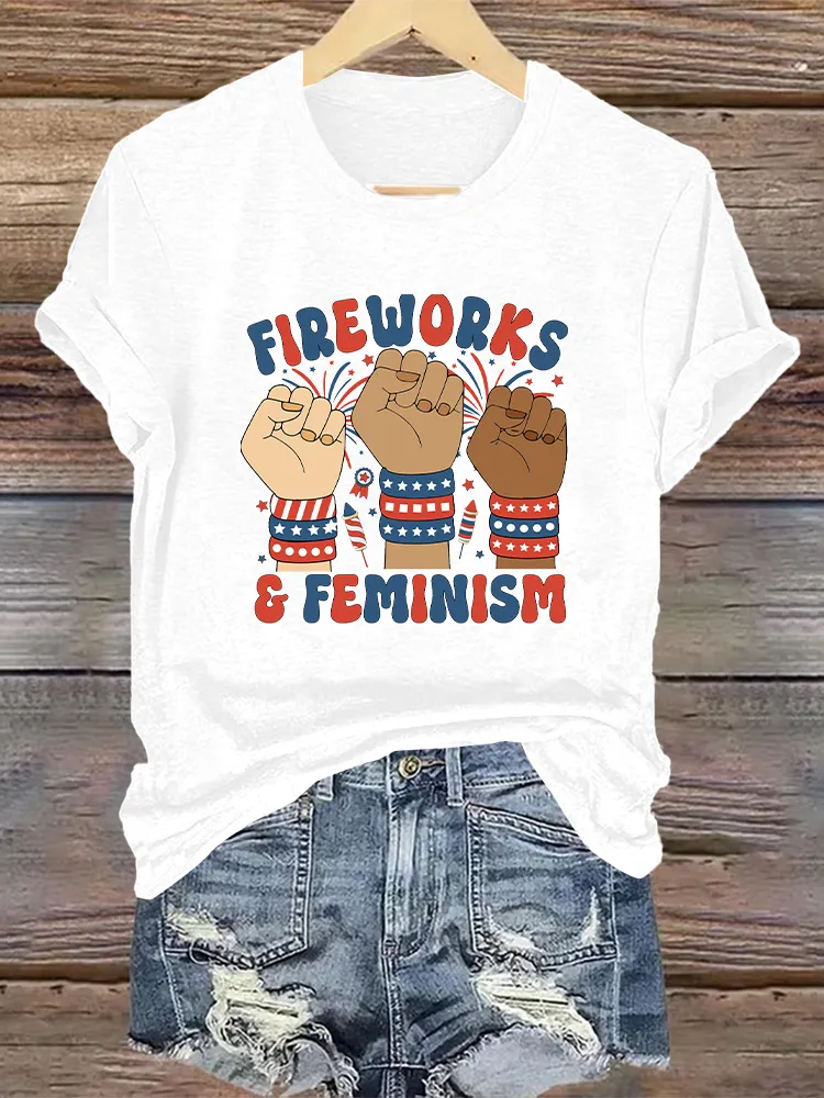 Woman'S Fireworks Feminism Crew Neck Short Sleeve T-Shirt