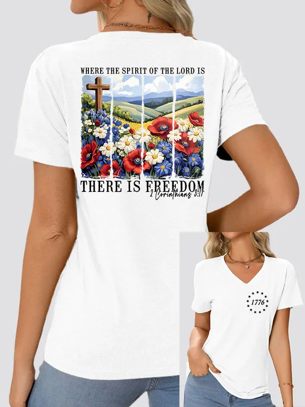 Woman'S Independence Day V-Neck And Short Sleeves T-shirt