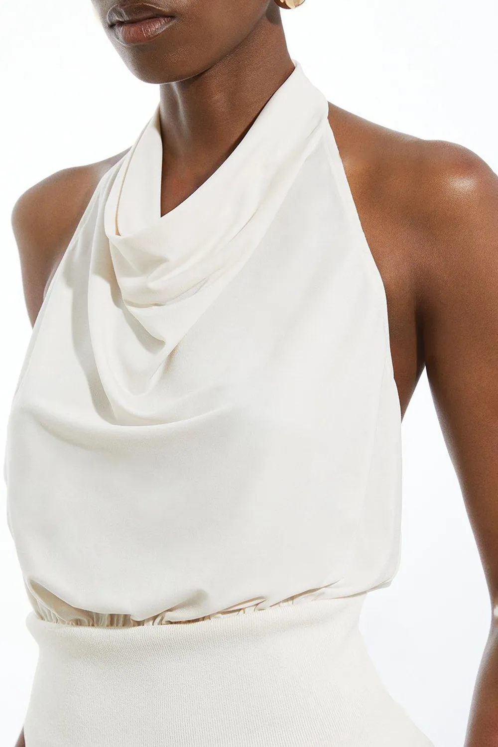 Sleeveless Knit Mix Halter Neck Top