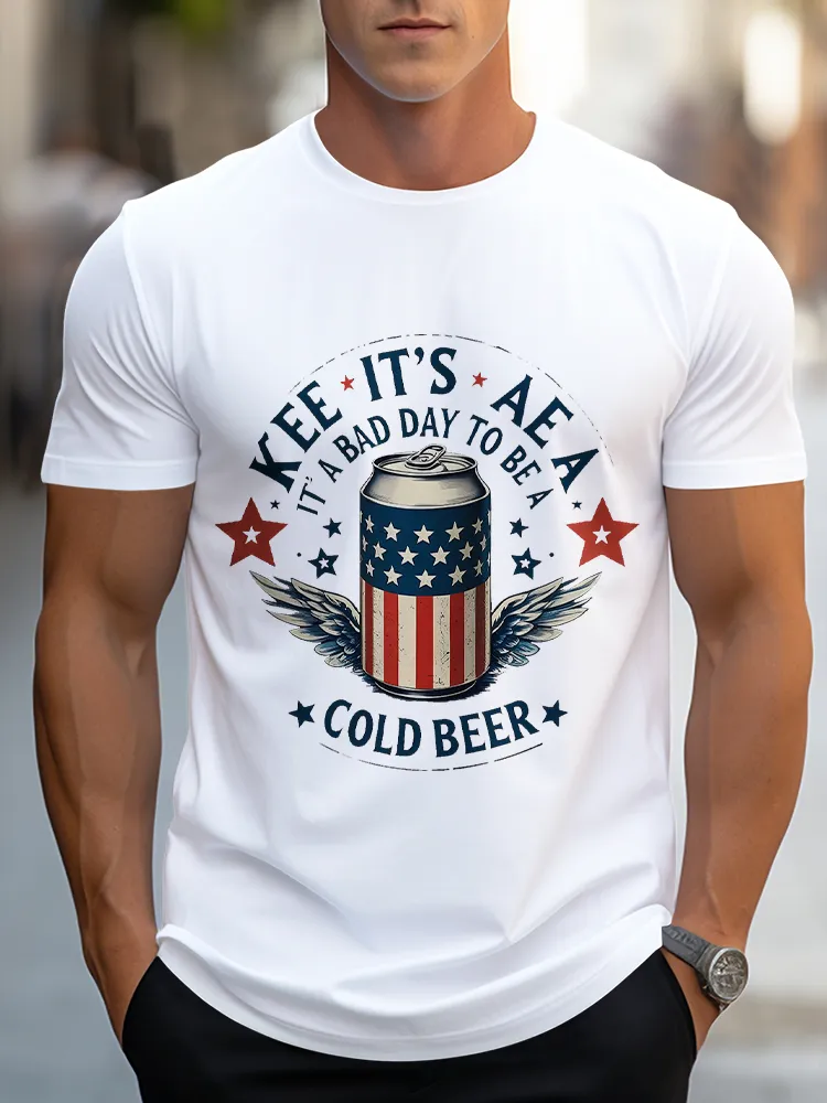 Man'S Kee It'S Aea Cold Beer Round-Neck Short-Sleeved T-Shirt