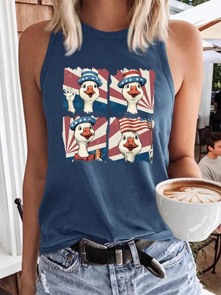 Women'S Independence Day, Big White Goose National Flag, Round-Necked Sleeveless Vest