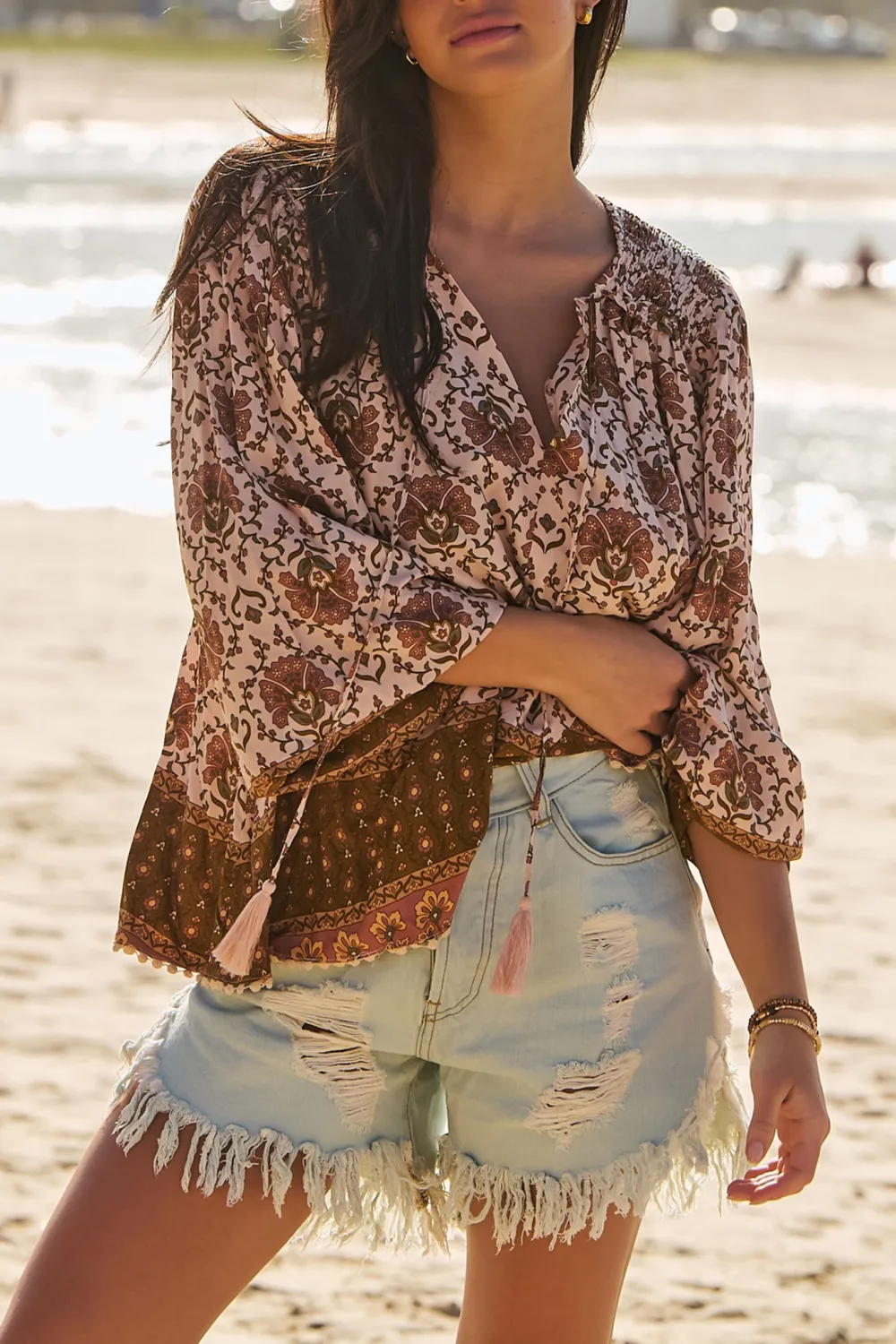 Neck Tie With Tassel Detail Blouse