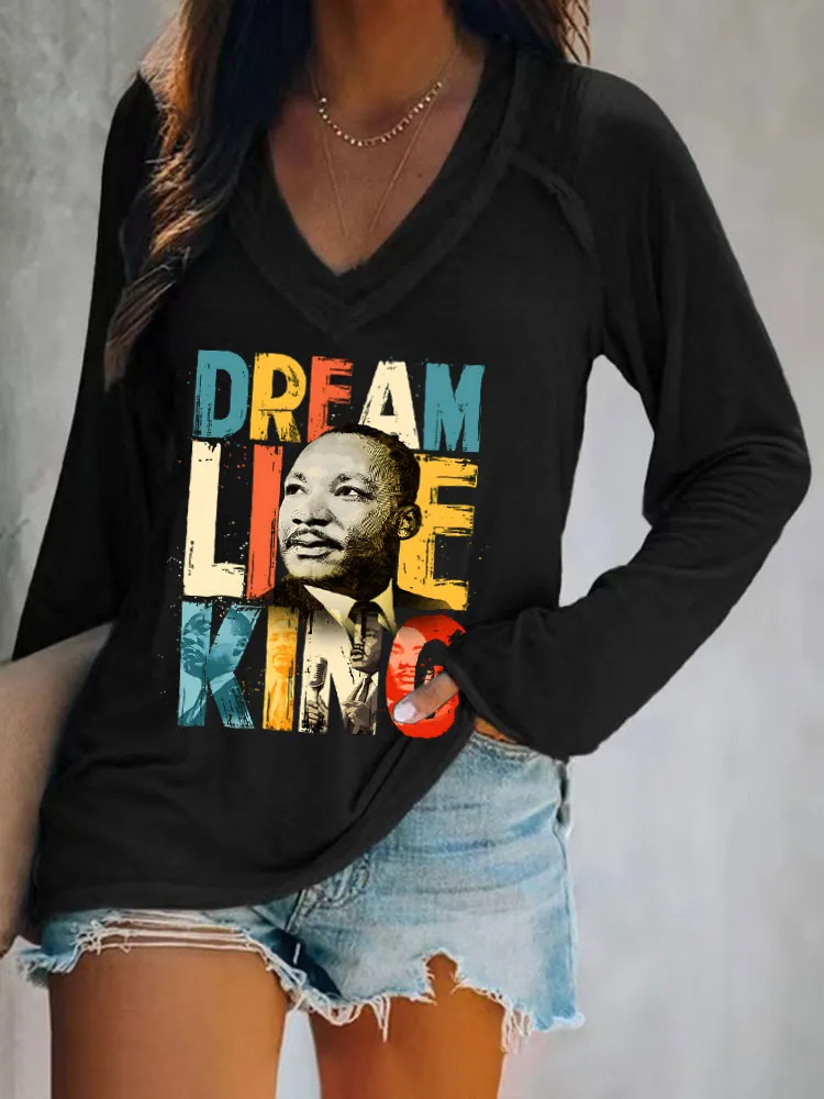 Women'S V-Neck Long-Sleeved T-Shirt Dream Like King