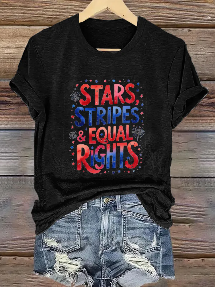 Woman'S Stars Stripes Equal Rights Crew Neck Short Sleeve T-Shirt