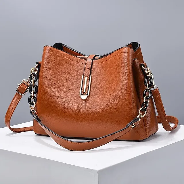 Women's Crossbody Bag Shoulder Bag Dome Bag PU Leather Office Daily Zipper Chain Large Capacity Waterproof Breathable Solid Color claret off white Black