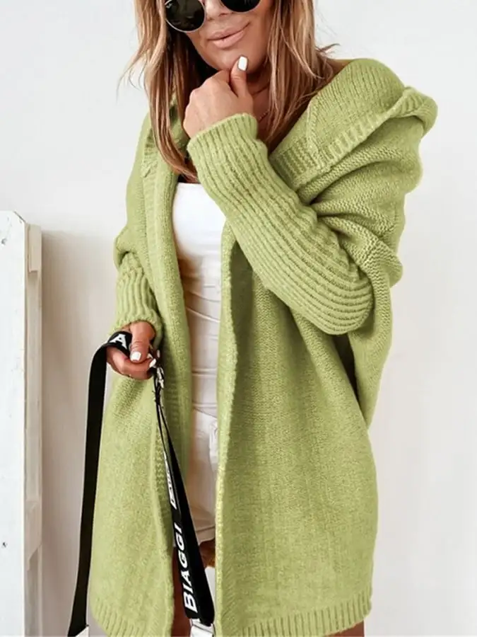 Solid Color Stitching Mid-Length Hooded Coat