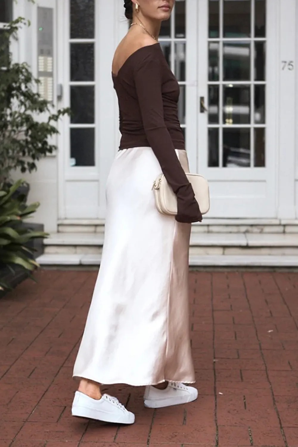 Champagne Satin Bias Midi Skirt