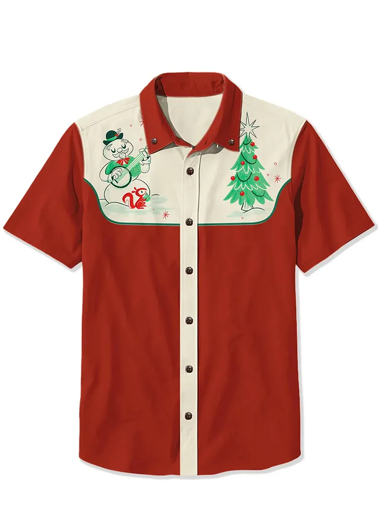 Christmas Banjo-Playing Snowman And Christmas Tree Shirt