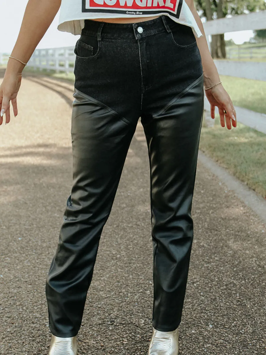 Vintage Faux Leather Slim Pants