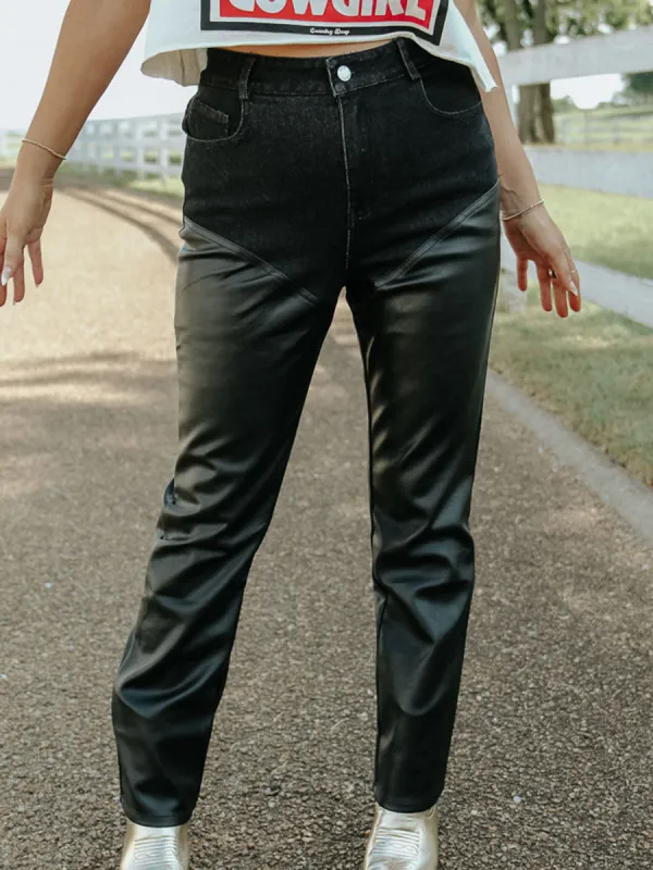 Vintage Faux Leather Slim Pants