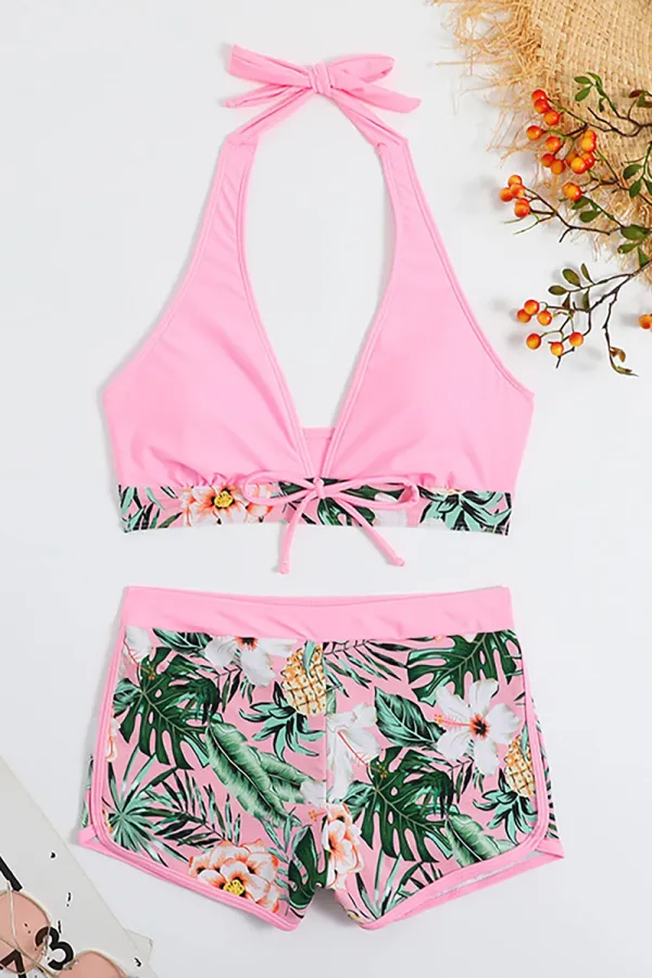Printed high-cut sexy swimsuit two-piece set